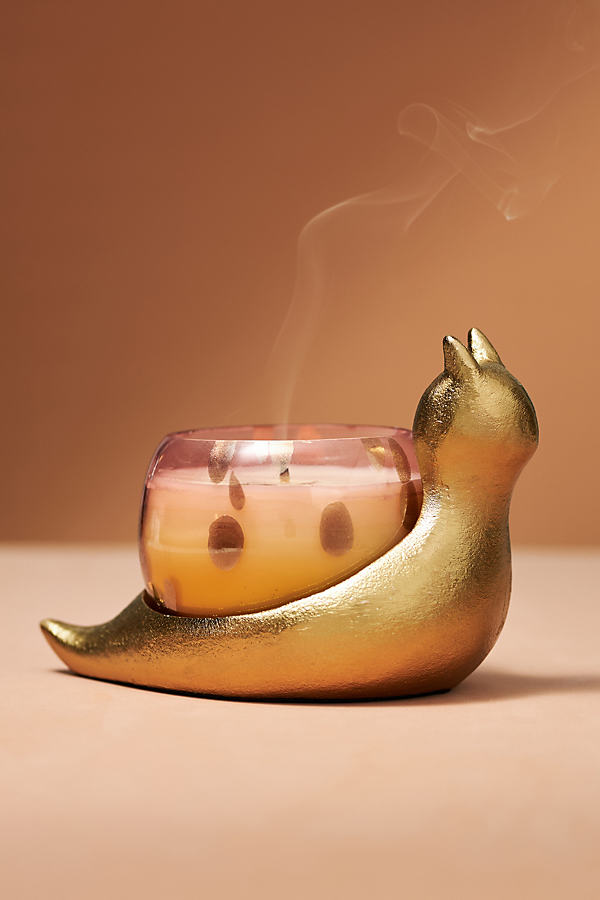 Anthropologie Sculptural Snail Fruity Goji Berry & Mango Glass Candle In Gold