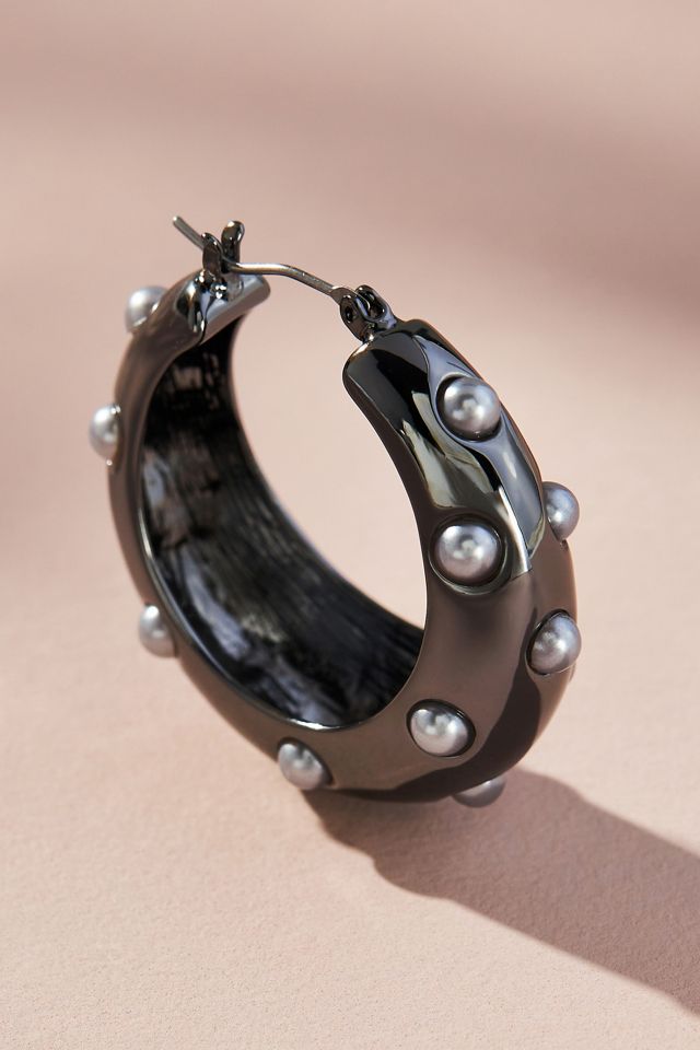 Pearl Studded Huggie Hoop Earrings #1