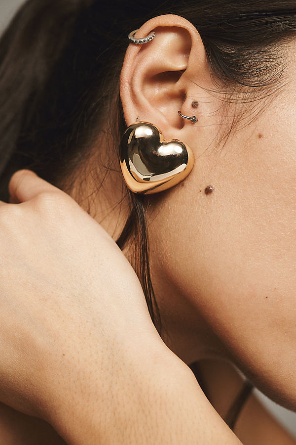 Anthropologie Oversized Heart Stud Earrings In Gold