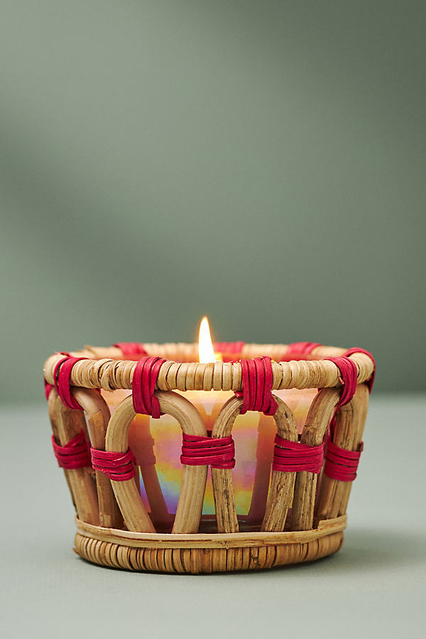 Anthropologie Cabano Fresh Hibiscus & Pink Guava Rattan Candle