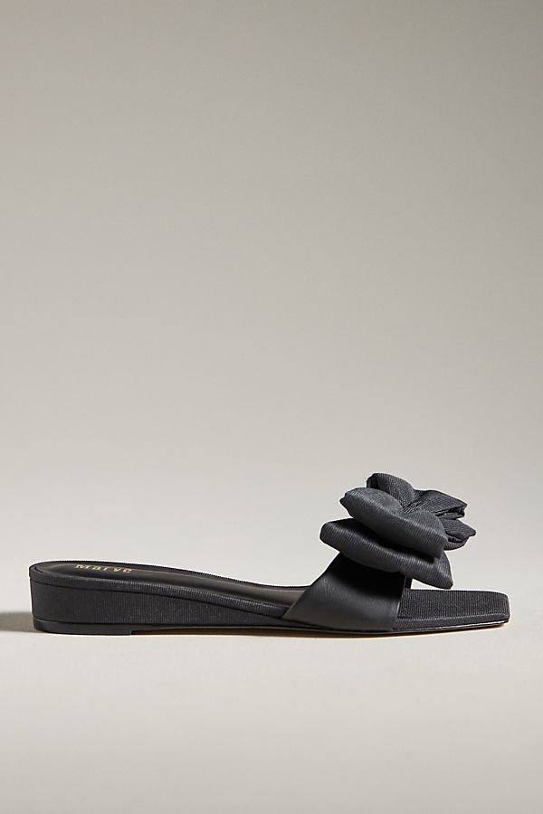 Maeve Bow Micro Wedge Sandals In Black