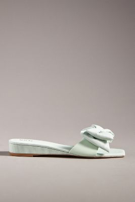 Maeve Bow Micro Wedge Sandals In Green
