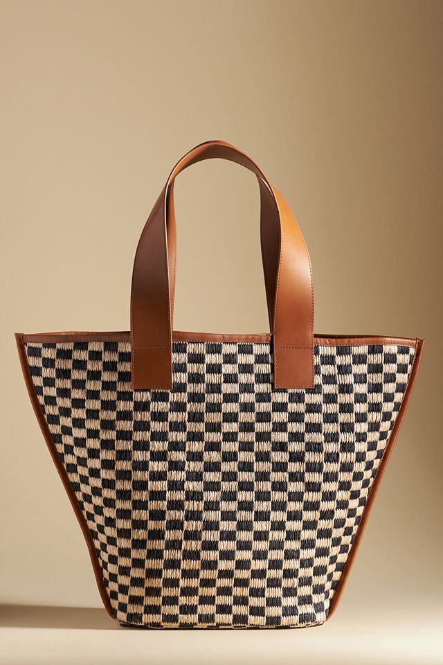 Raffia Checkered Angular Tote #2
