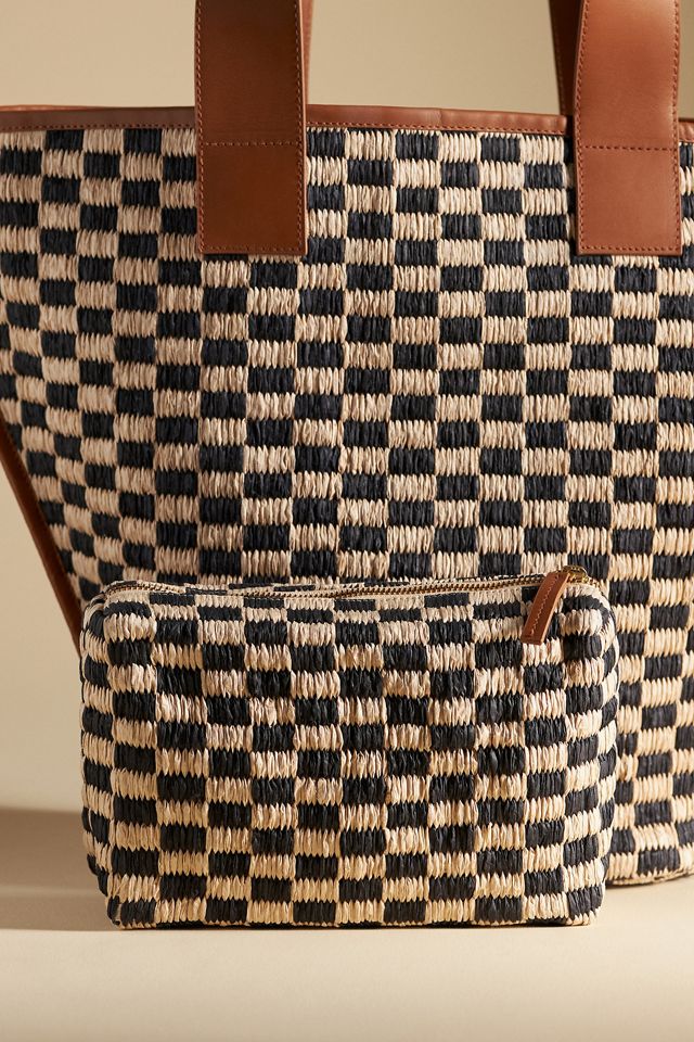 Raffia Checkered Angular Tote #3