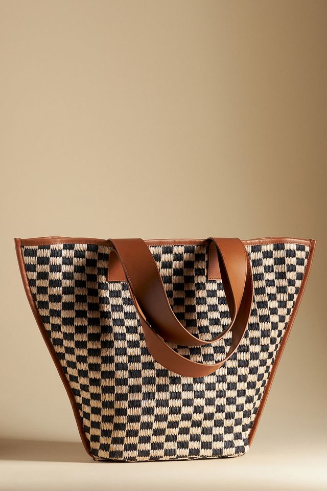 Raffia Checkered Angular Tote #1
