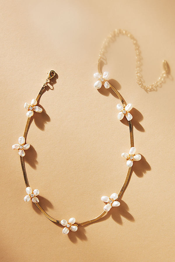 Serefina Natural Pearl Flower Necklace In Gold