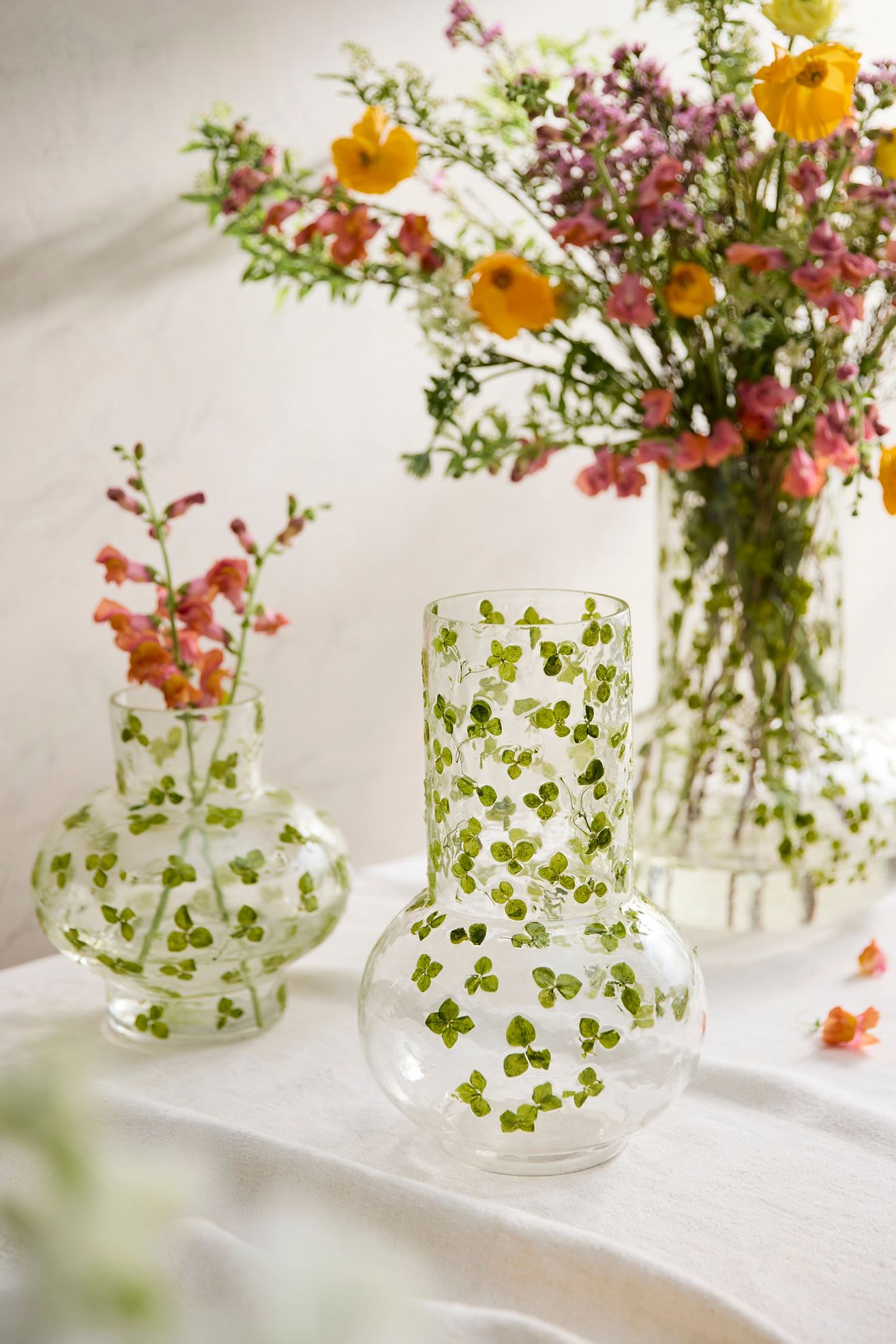 Pressed Floral Fluted Vase - Green Pattern, Standard