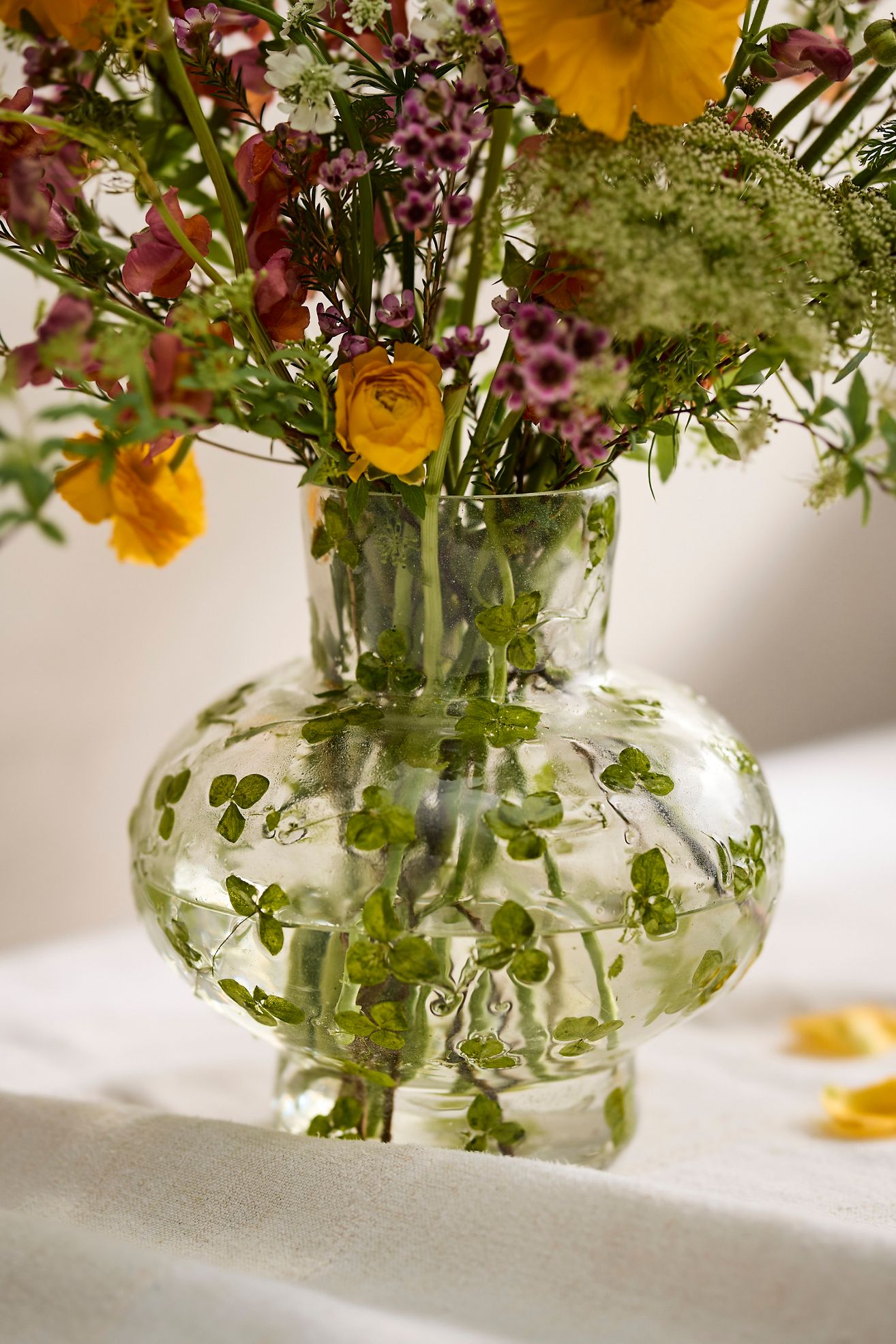 Pressed Floral Footed Vase - Green Pattern, Standard, One Size