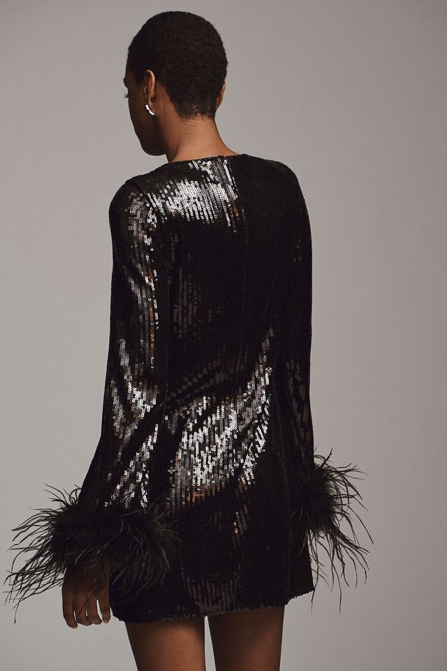 Hutch Long-Sleeve Stretch Sequin Faux-Feather Mini Dress