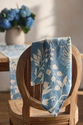 Floral Blues Linen Dish Towel