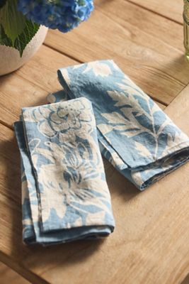 Floral Blues Linen Napkins, Set of 2