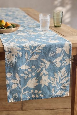 Floral Blues Linen Runner