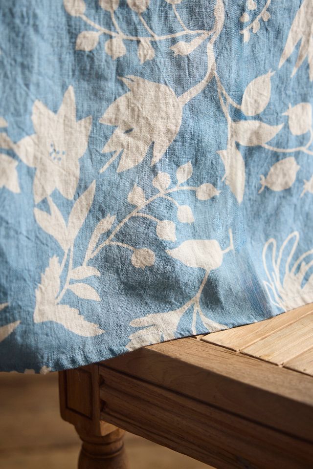 Floral Blues Linen Tablecloth #3