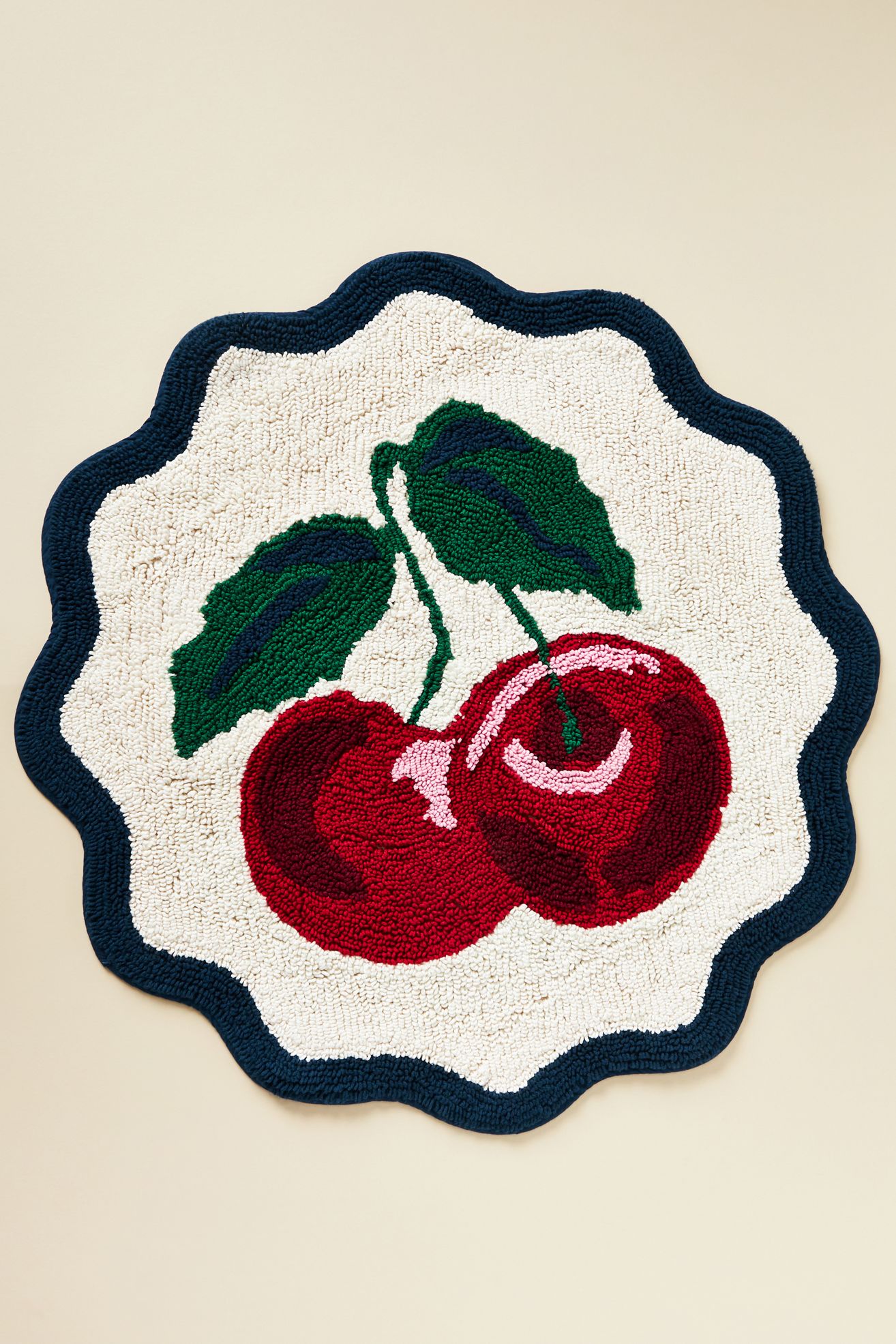 Maeve Cherry Tufted Cotton Bath Mat - Red, 32" Diameter