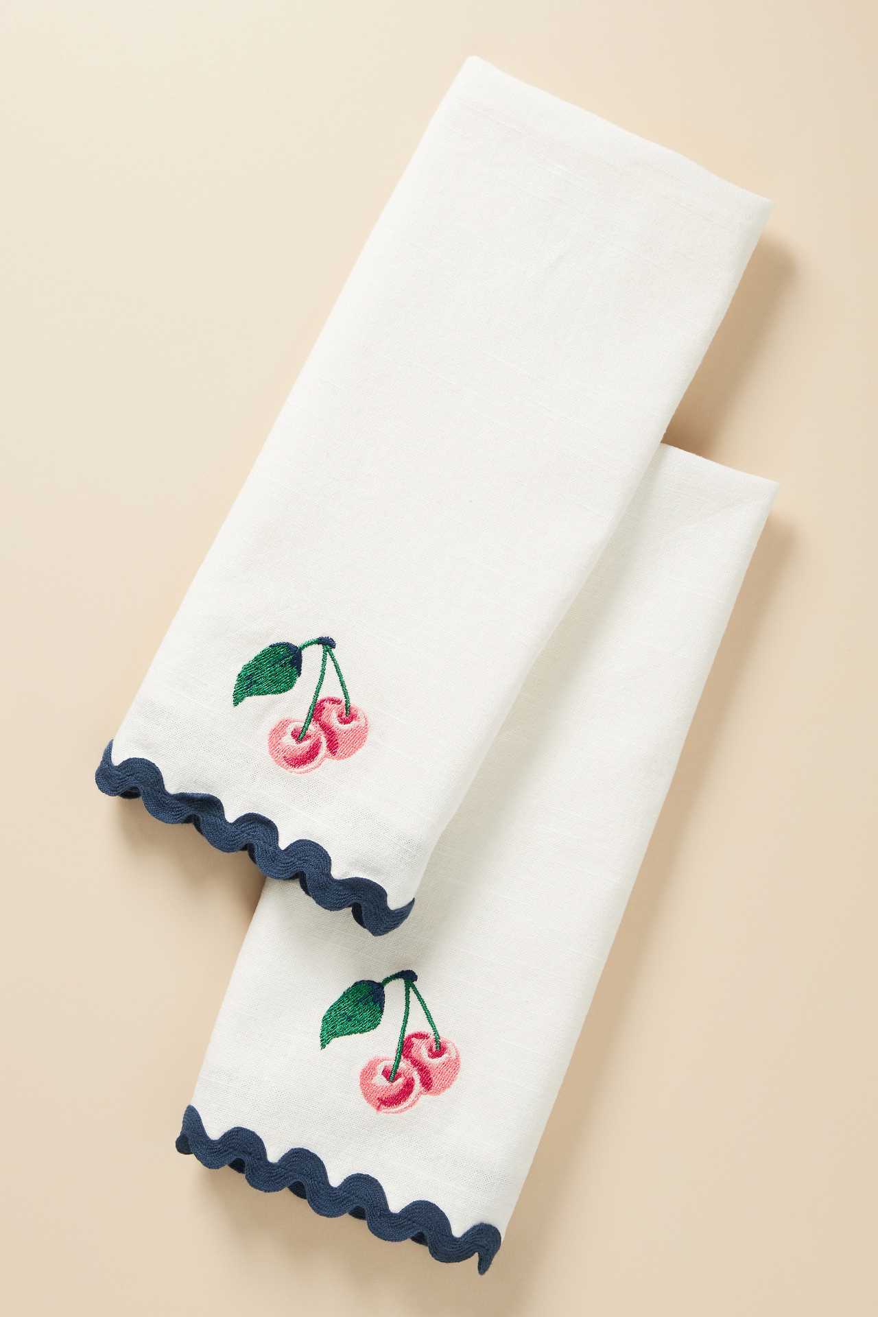 Maeve Embroidered Cherries Hand Towels, Set of 2