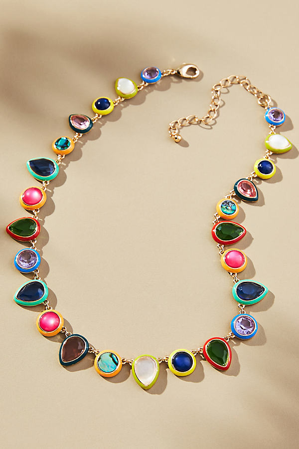 By Anthropologie Colorful Enamel Gem Necklace In Blue