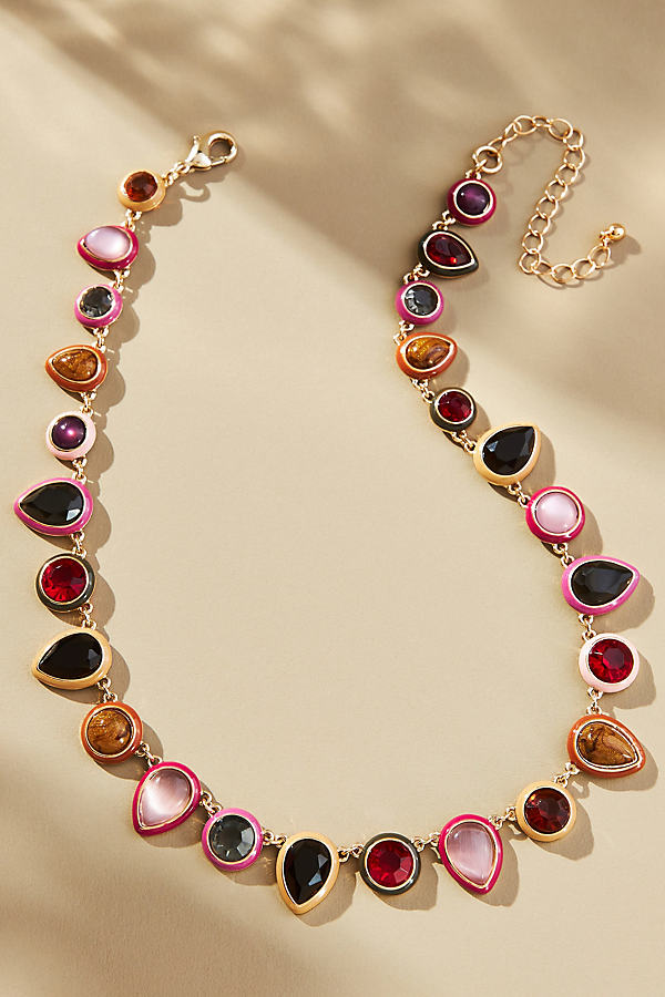 By Anthropologie Colorful Enamel Gem Necklace In Purple