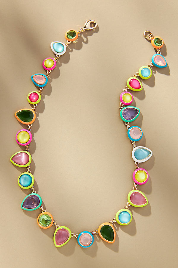 By Anthropologie Colorful Enamel Gem Necklace In Yellow