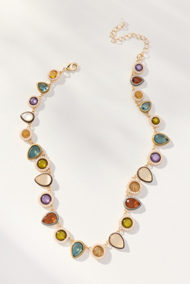 By Anthropologie Colorful Enamel Gem Necklace In Green