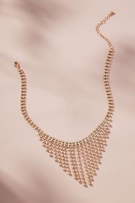 By Anthropologie Tiered Crystal Fringe Bib Necklace In Gold