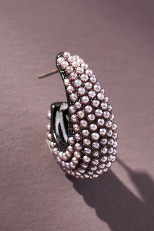 Pearl-Studded Huggie Earrings #1
