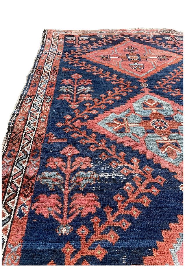 2'10 x 4' Antique 19th Century Master Weaver signed rug #2053ML / 3x4  Vintage Rug - Blue Parakeet Rugs