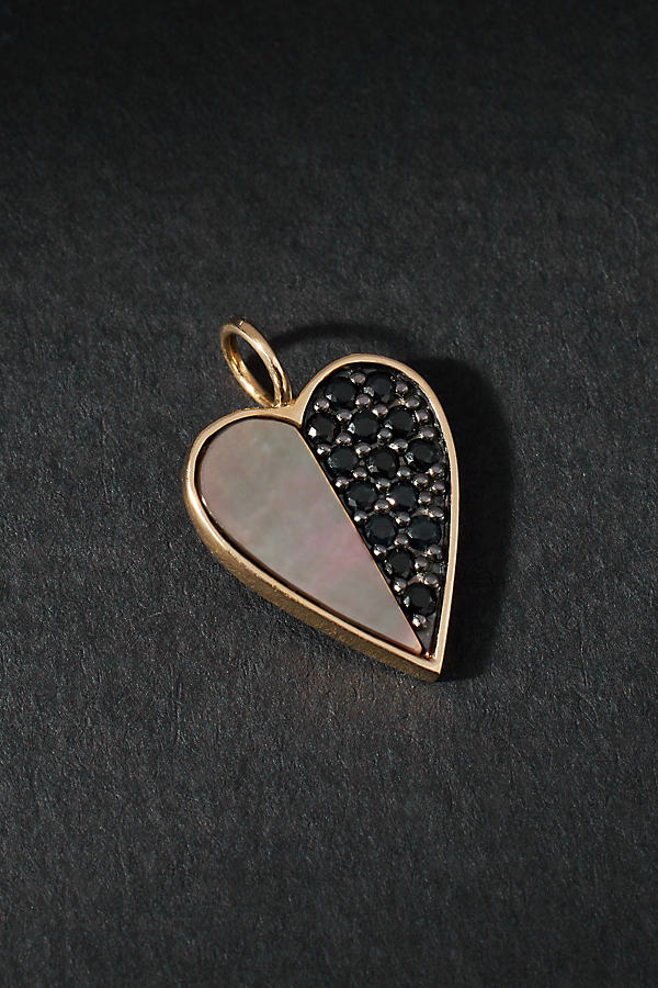 Rachel Reid Jewelry Black Spinel & Grey Mother-of-pearl Heart Charm In Gold