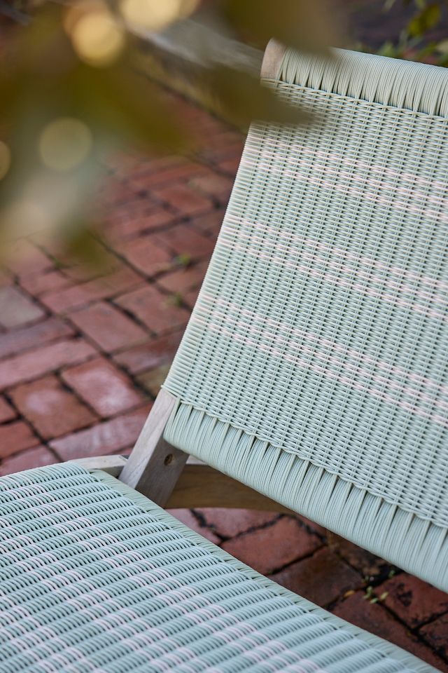 Folding Teak + Wicker Scissor Chair, Stripe #1