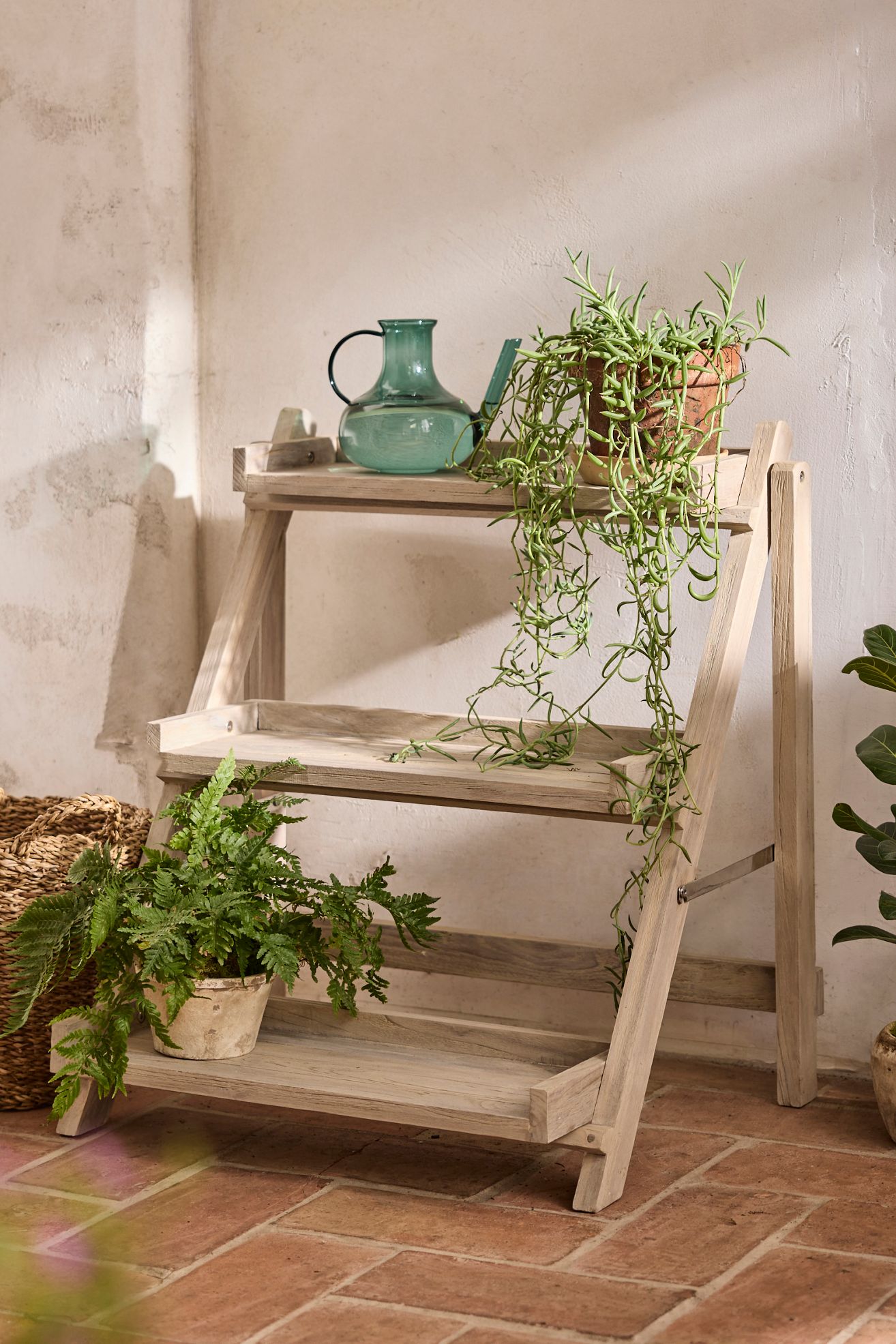 3-Tier Folding Teak Plant Stand - Multi, One Size