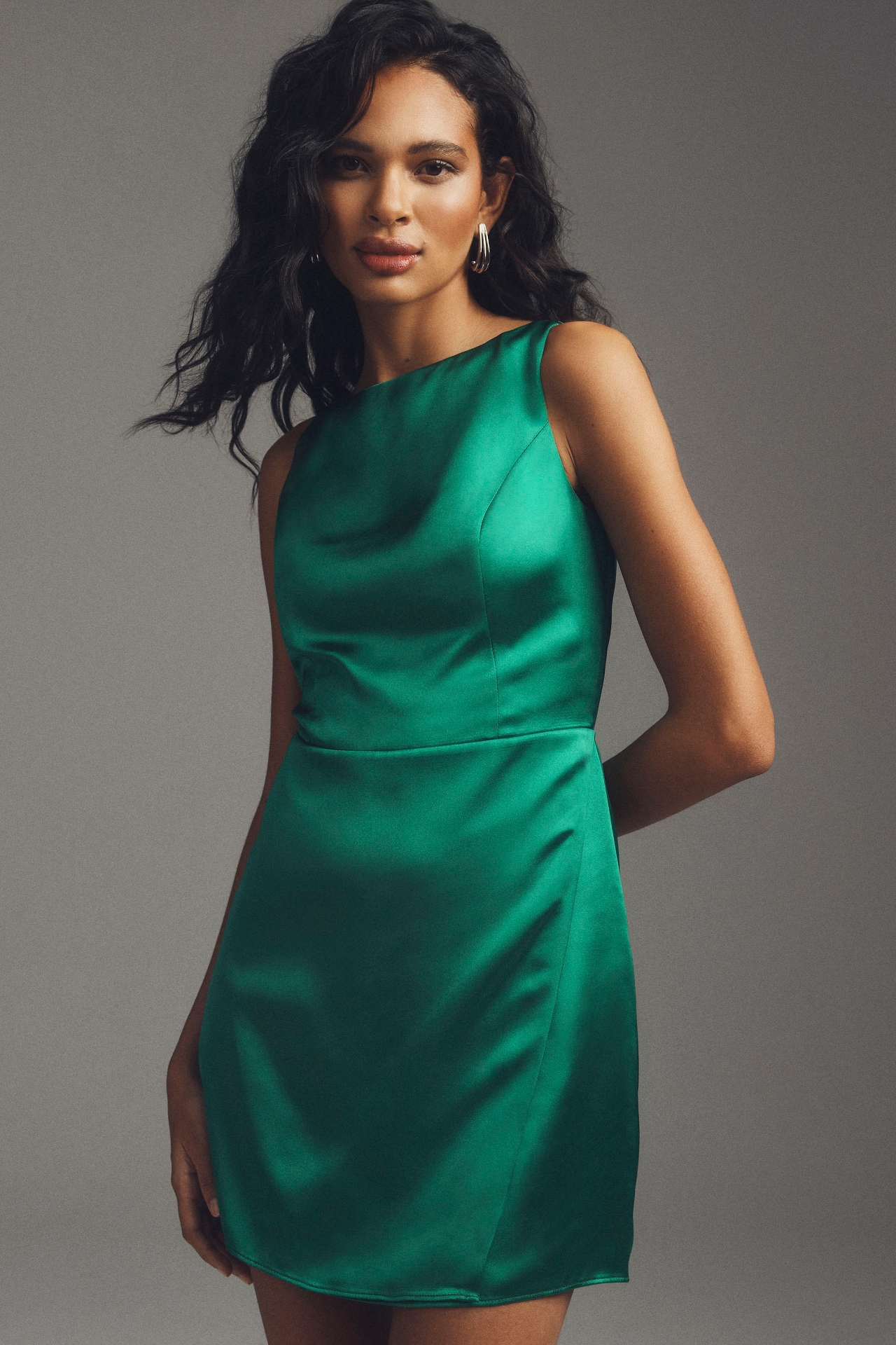 BHLDN Alice High-Neck Stretch Satin Mini Dress