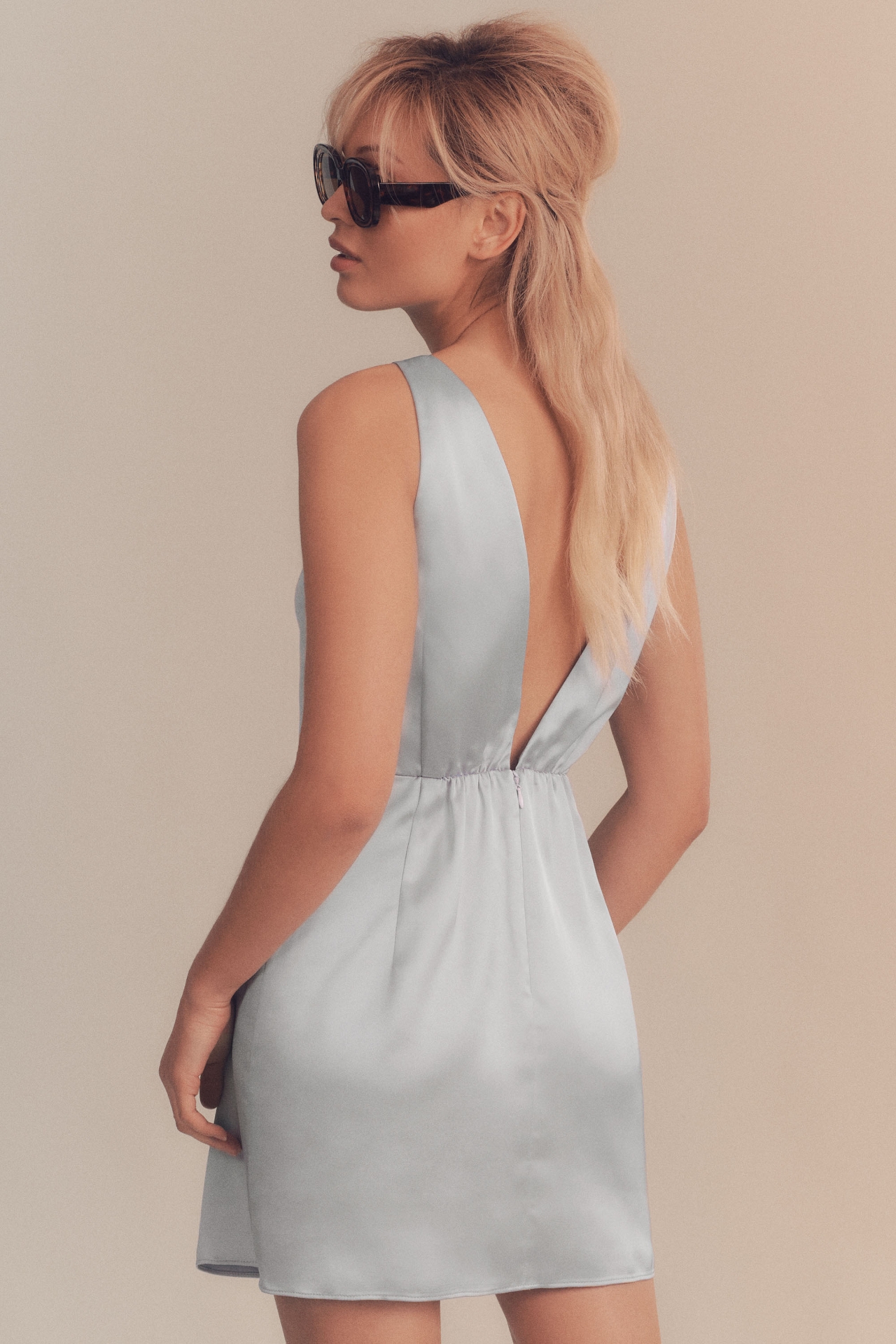 BHLDN Alice High-Neck Stretch Satin Mini Dress