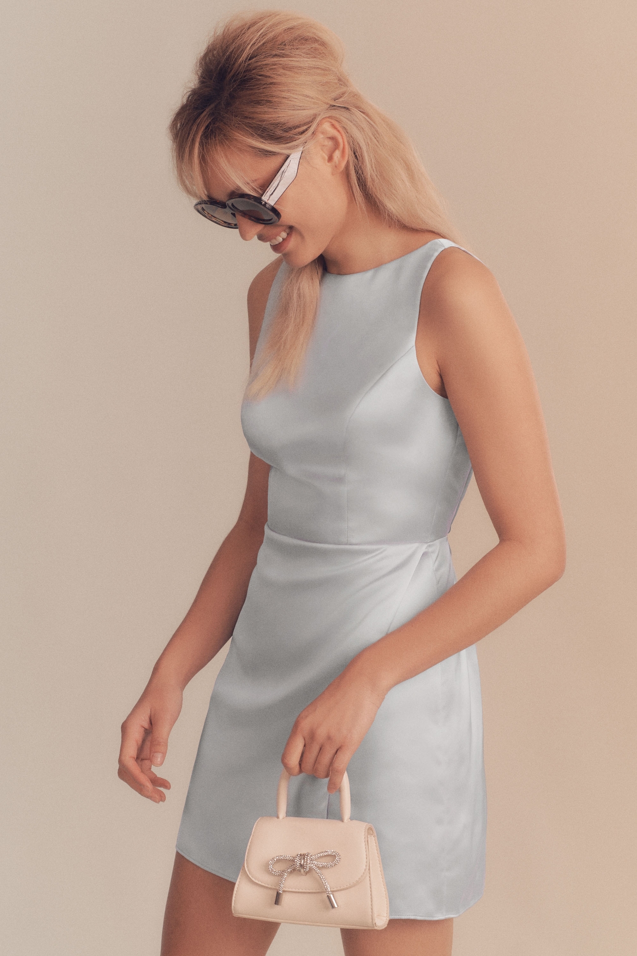 BHLDN Alice High-Neck Stretch Satin Mini Dress