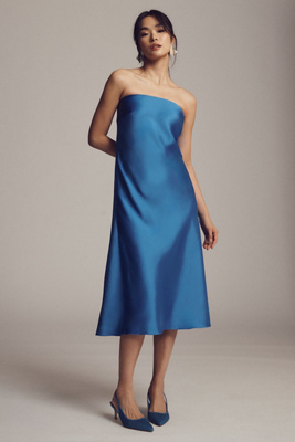 BHLDN Isla Strapless Stretch Satin Column Midi Dress | Anthropologie