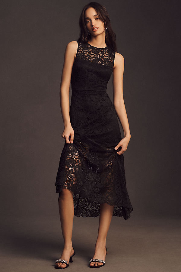 Bhldn Kamila High-neck Lace Midi Dress In Black