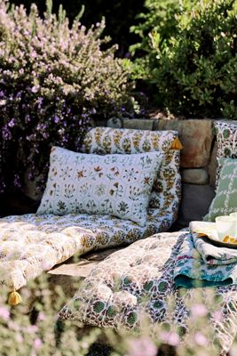 Tufted Cotton Floor Cushion, Garden Floral