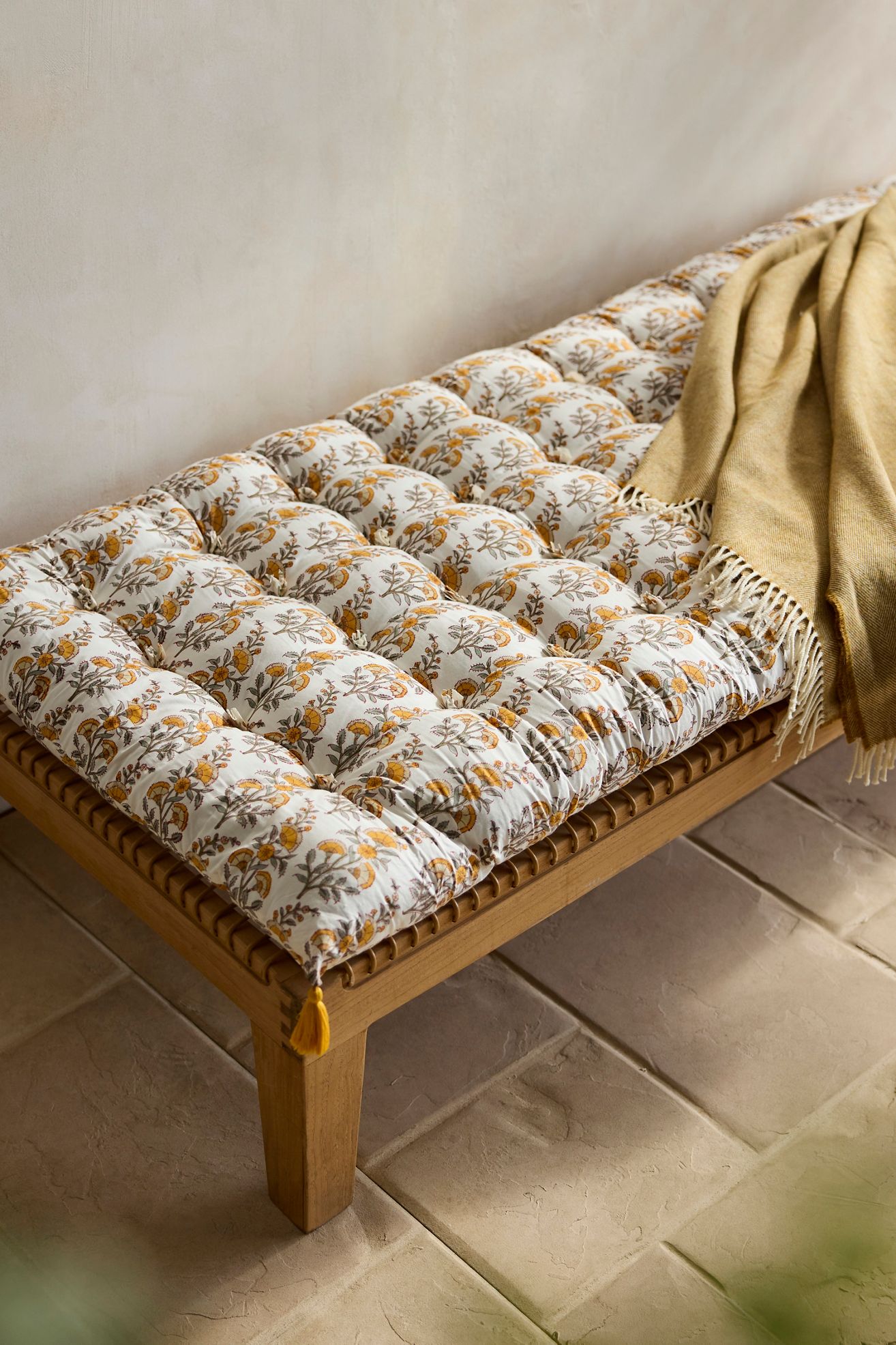 Tufted Cotton Floor Cushion, Garden Floral - Dark Yellow