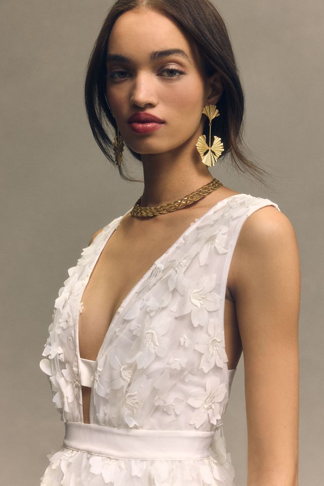 BHLDN Stevie Sleeveless V-Neck Floral Appliqué A-Line Midi Dress #2