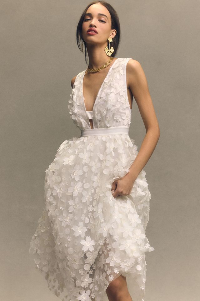 BHLDN Stevie Sleeveless V-Neck Floral Appliqué A-Line Midi Dress #3