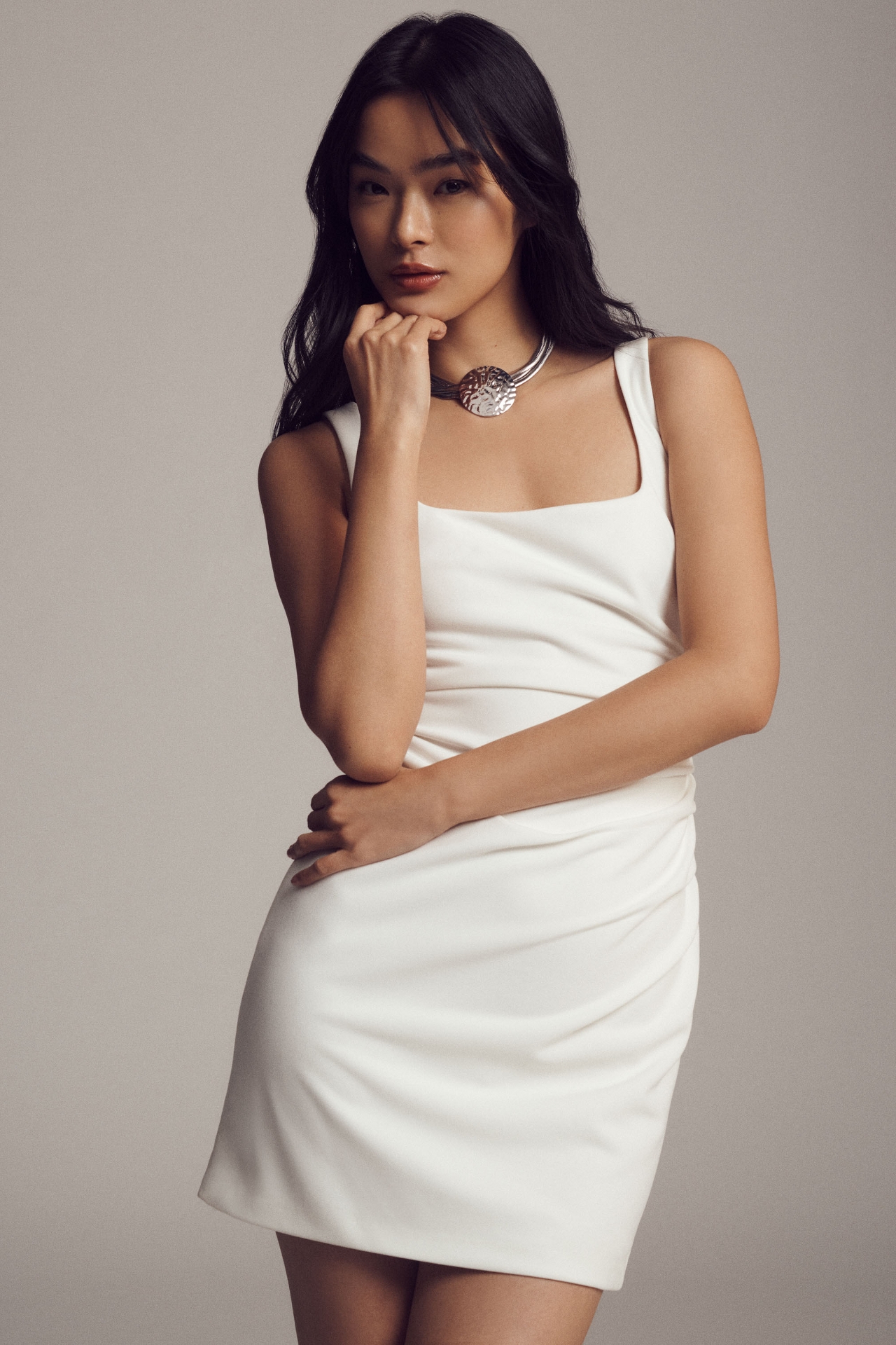 BHLDN Molly Stretch Crepe Square-Neck Mini Dress