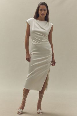 BHLDN Francesca High-Neck Stretch Satin Midi Dress | Anthropologie