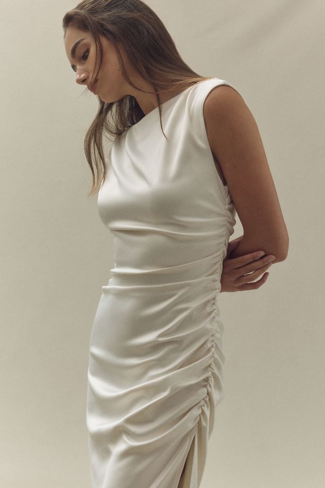 BHLDN Francesca High-Neck Stretch Satin Midi Dress