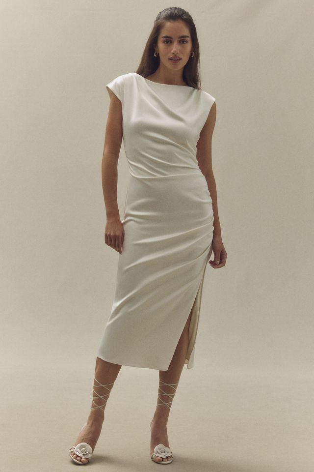 BHLDN Francesca High-Neck Stretch Satin Midi Dress