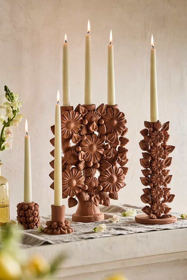 Oaxacan Clay Floral Taper Holder #1