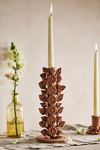 Oaxacan Clay Floral Tall Taper Holder