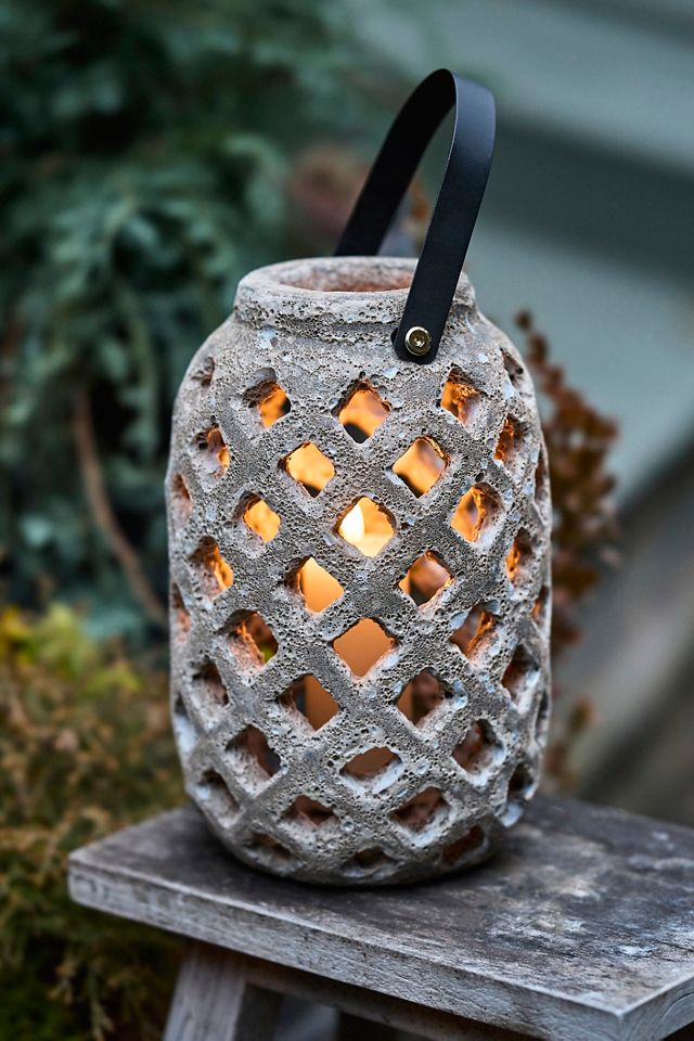 Weathered Lattice Stoneware Lantern #1