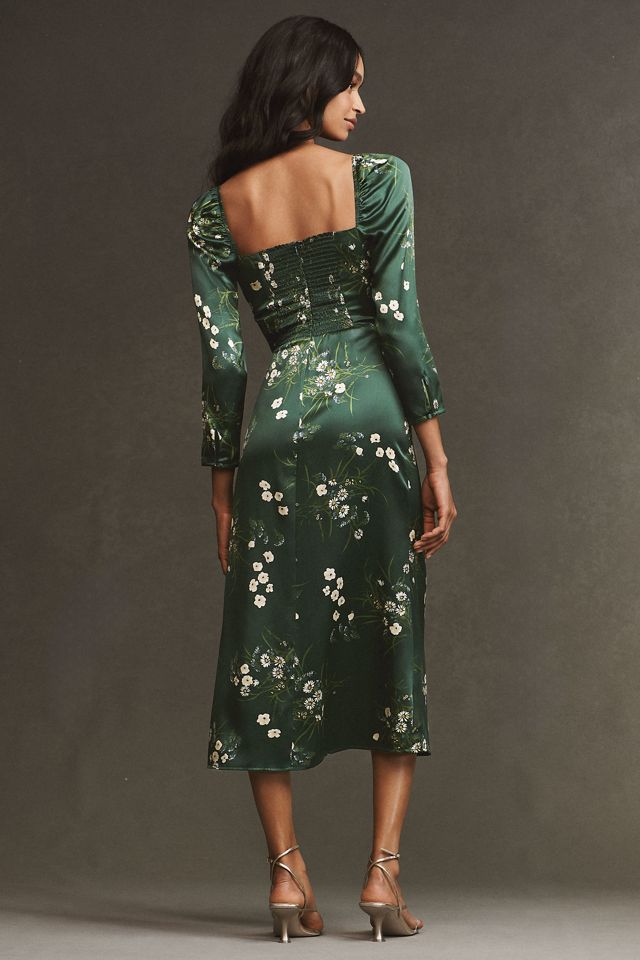 Reformation Gloriana Long-Sleeve Sweetheart Side-Slit Silk Midi Dress |  Anthropologie