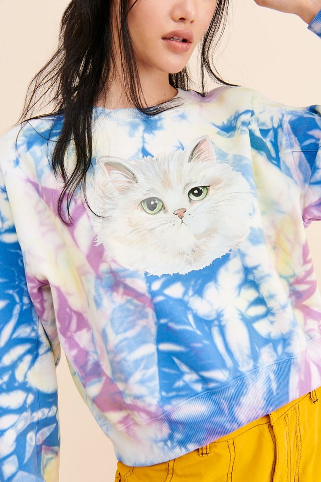 Tie dye cat sweatshirt hot sale