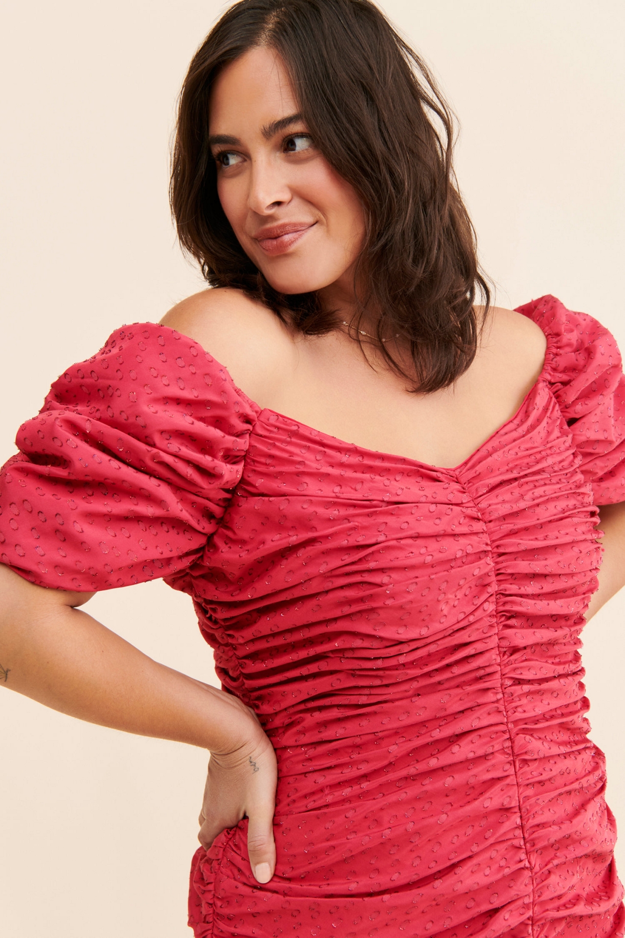 Hutch Ruched Mini Puff Sleeve Dress