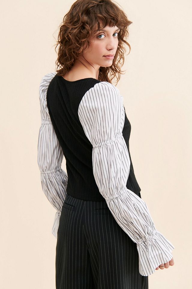 Hutch Mixed Media Cinched Sleeve Top #1