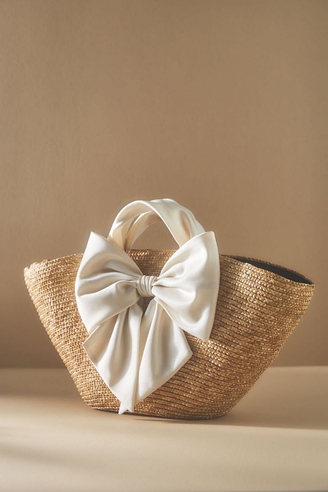 Carlotta Straw Tote w/Ivory Satin Bow